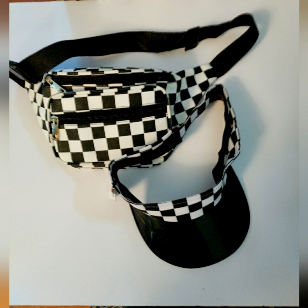 Checkered Fanny Pack and Visor Set NWTags. Casual Athletleisure Unity Punk Retro